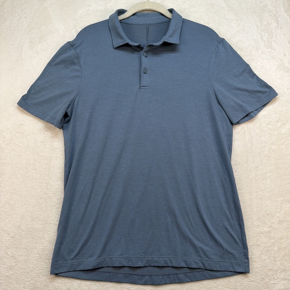 Lululemon Mens Polo Shirt Blue Performance Golf Athletic Short Sleeve Medium